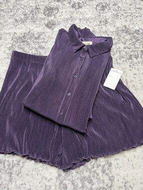 OPEN EDIT‎ NORDSTROM Deep Purple Plisse Pleat Two Piece Shorts Pajama Set Medium